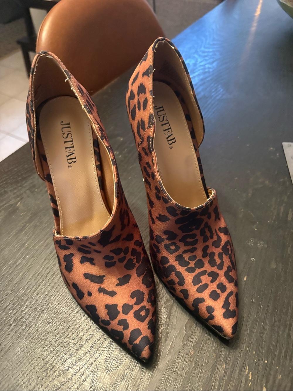 JustFab Leopard-Print Pointed Toe Heels - Brown & Black